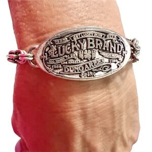RARE Vintage Lucky Brand Dungarees Silver Chain Logo Bracelet 1990